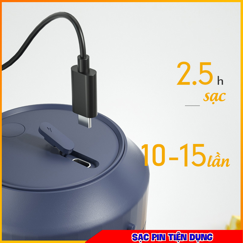 Máy xay sinh tố cầm tay - Cốc xay sinh tố - Máy xay cầm tay - Pin 3000mAh - 2 lưỡi dao Lưỡi dao INOX SUS 304 chống gỉ CÓ THỂ XAY ĐÁ - Dung tích 350ML