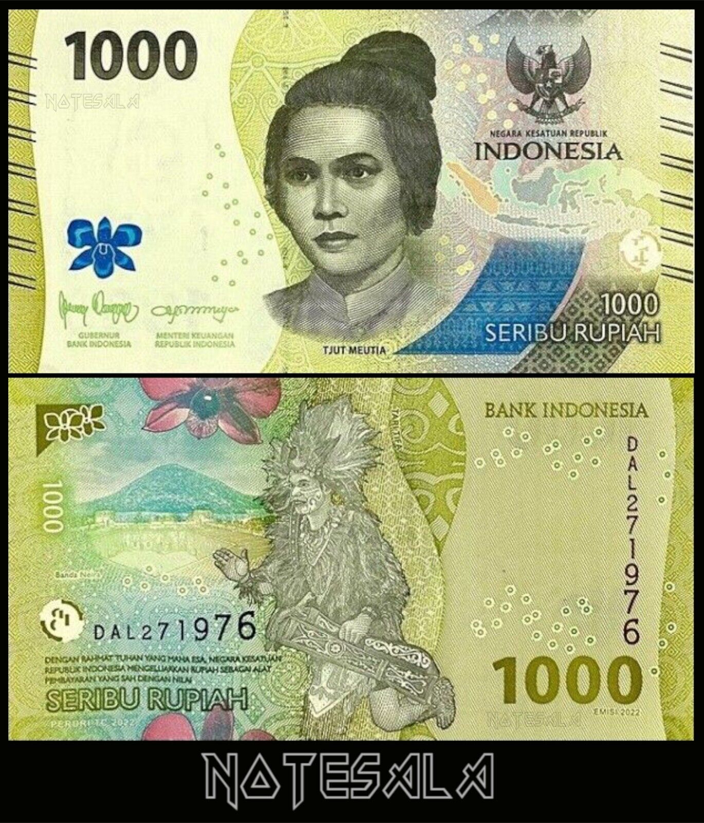 Tiền Indonesia 1000 Rupiah phiên bản mới phát hành mới cứng
