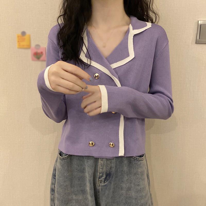 Áo Dệt Kim Nữ Dài Tay Cổ Bẻ Thời Trang