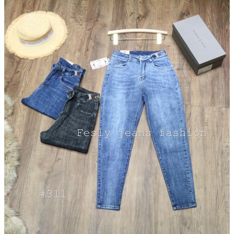 Quần Jeans Nữ Baggy Thêu Cạp Lưng Cao
