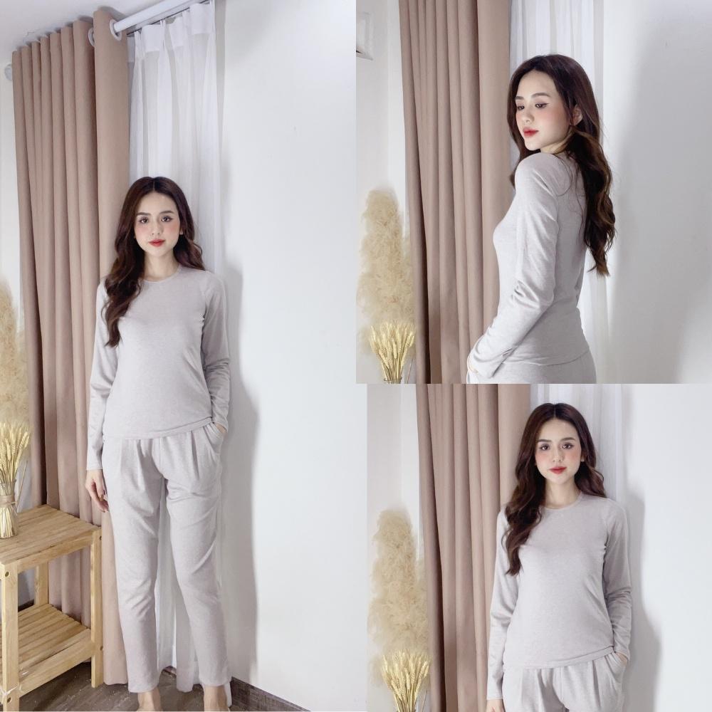 Bộ mặc nhà tay dài nữ thu đông Cotton chất len cao cấp, giá rẻ có đủ size Từ S đến xxl