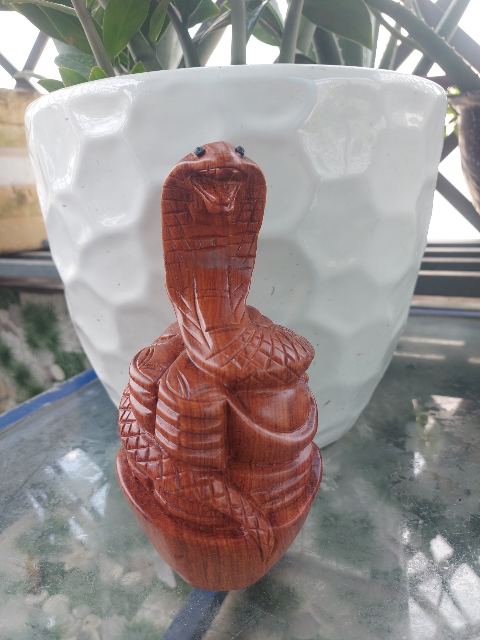 Tượng con Rắn gỗ hương nguyên khối cao 20 cm