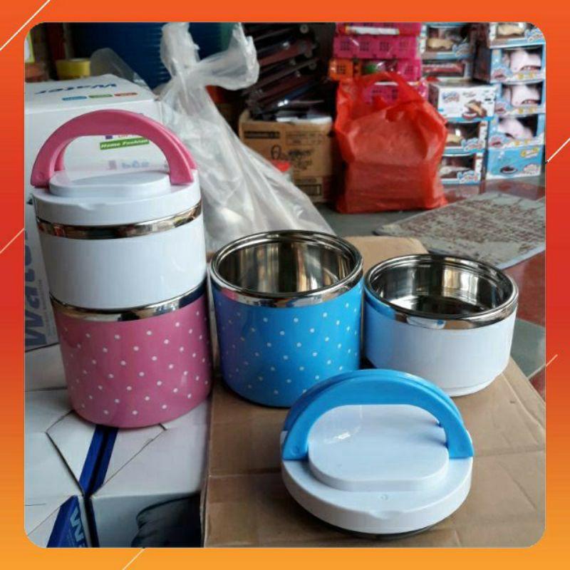 Hộp cơm giữ nhiệt chấm bi 2 tầng