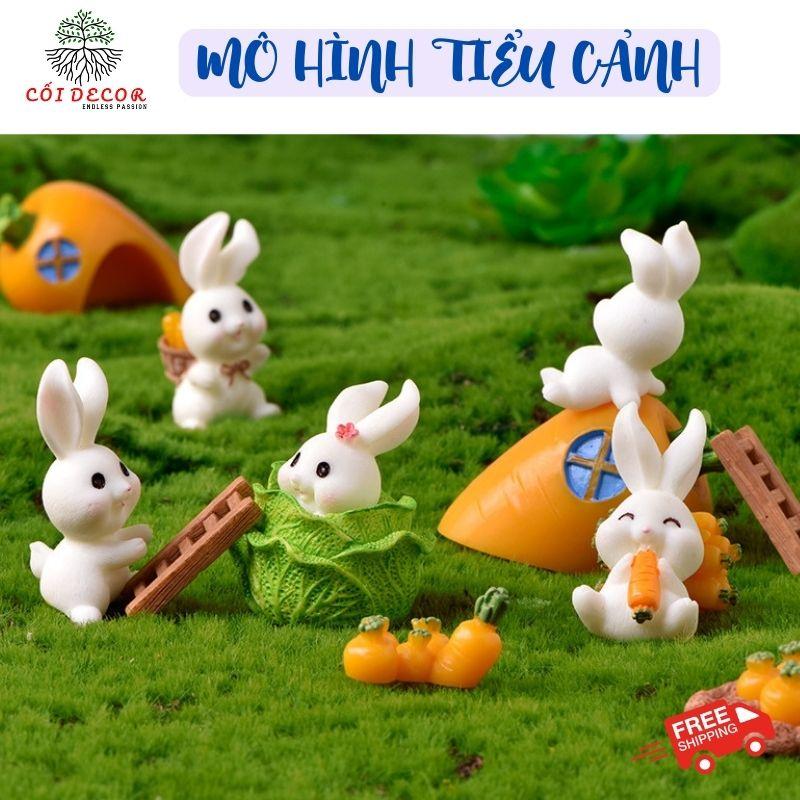 Mô hình tiểu cảnh ️ Mô hình thỏ con thu hoạch cà rốt trang trí bàn làm việc tiểu cảnh, sân vườn, sen đá