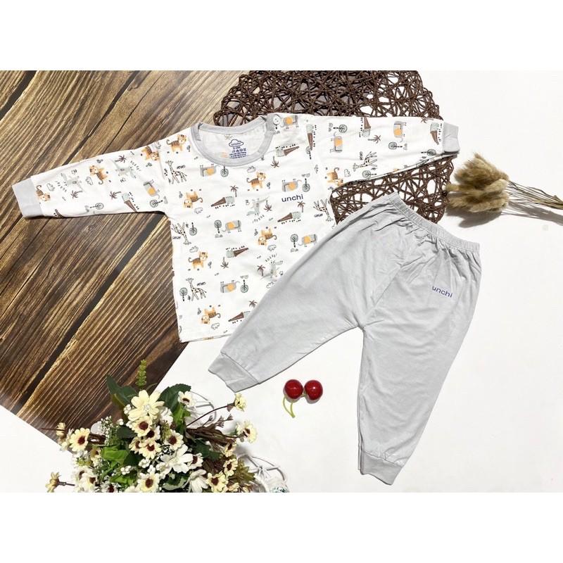 Bộ Dài Tay UC chất Peptit siêu Thoáng Mát Cổ Màu - Quần Màu Khuy Cài Vai Cho Bé 5-16kg