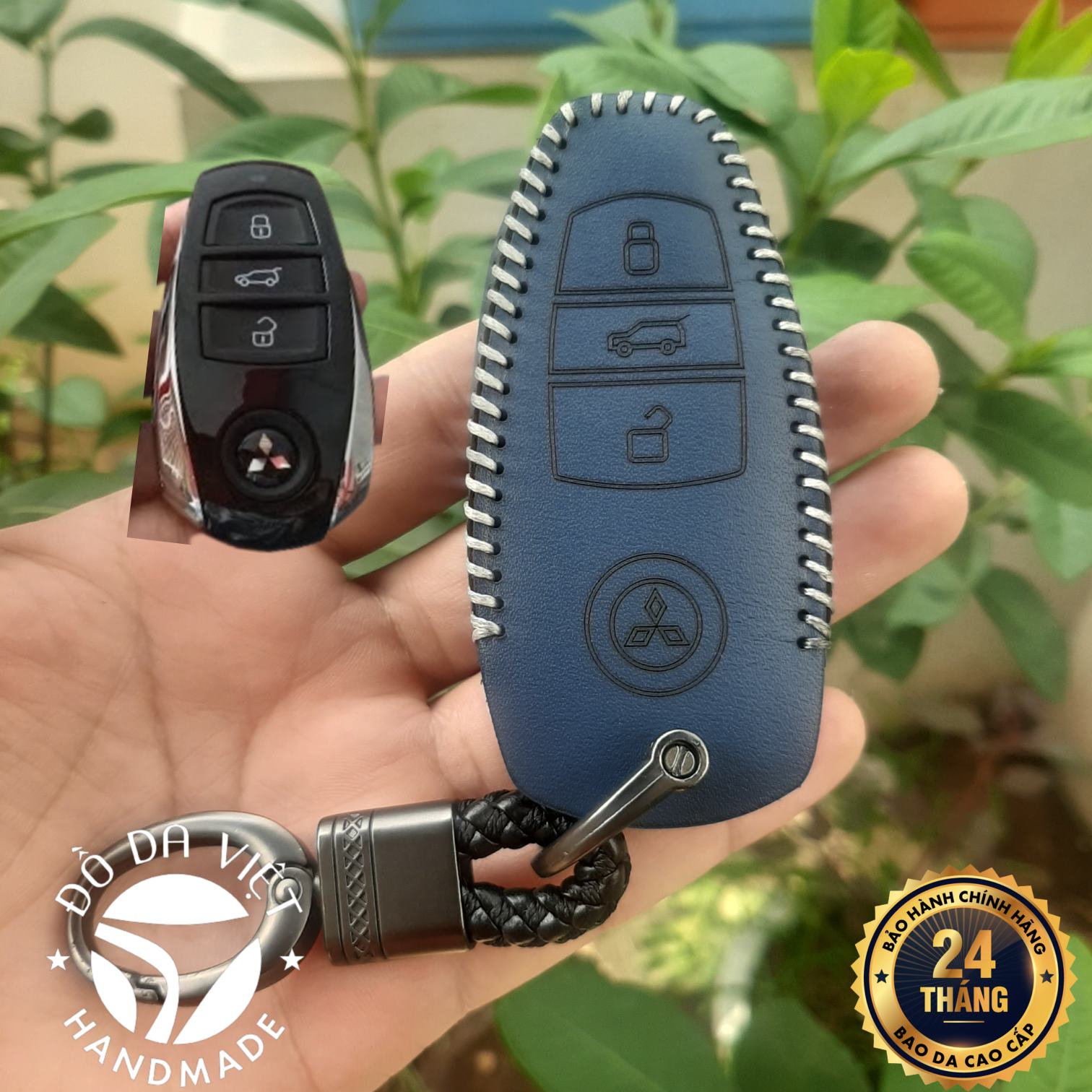 Bao da khóa ĐỘ dòng xe Mitsubishi da thật khâu tay chìa khóa như hình