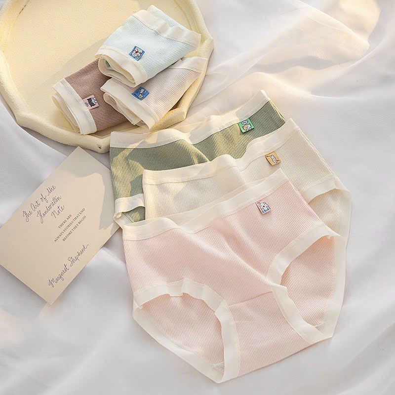 Combo 5 Quần Lót Nữ cotton gân tăm kẻ sọc cao cấp kháng khuẩn khử mùi kem họa tiết cute và dễ thương, thương hiệu BAW G012