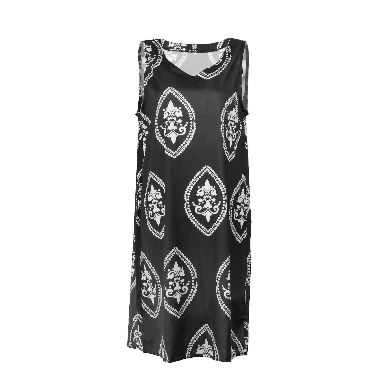 S-4XL Plus Size Vintage V-Neck Casual Summer Loose Sleeveless Mini Dress T-Shirt Dresses Swing Tank Dress Beach Wedding Vacation