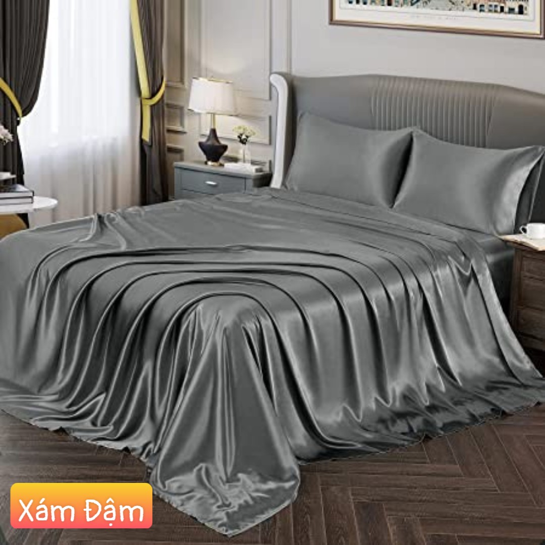 Trọn bộ chăn ga phi lụa Thái Tuấn loại 1 cực kì sang chảnh, đẹp, mịn, mát - NEMTOTBEDDING
