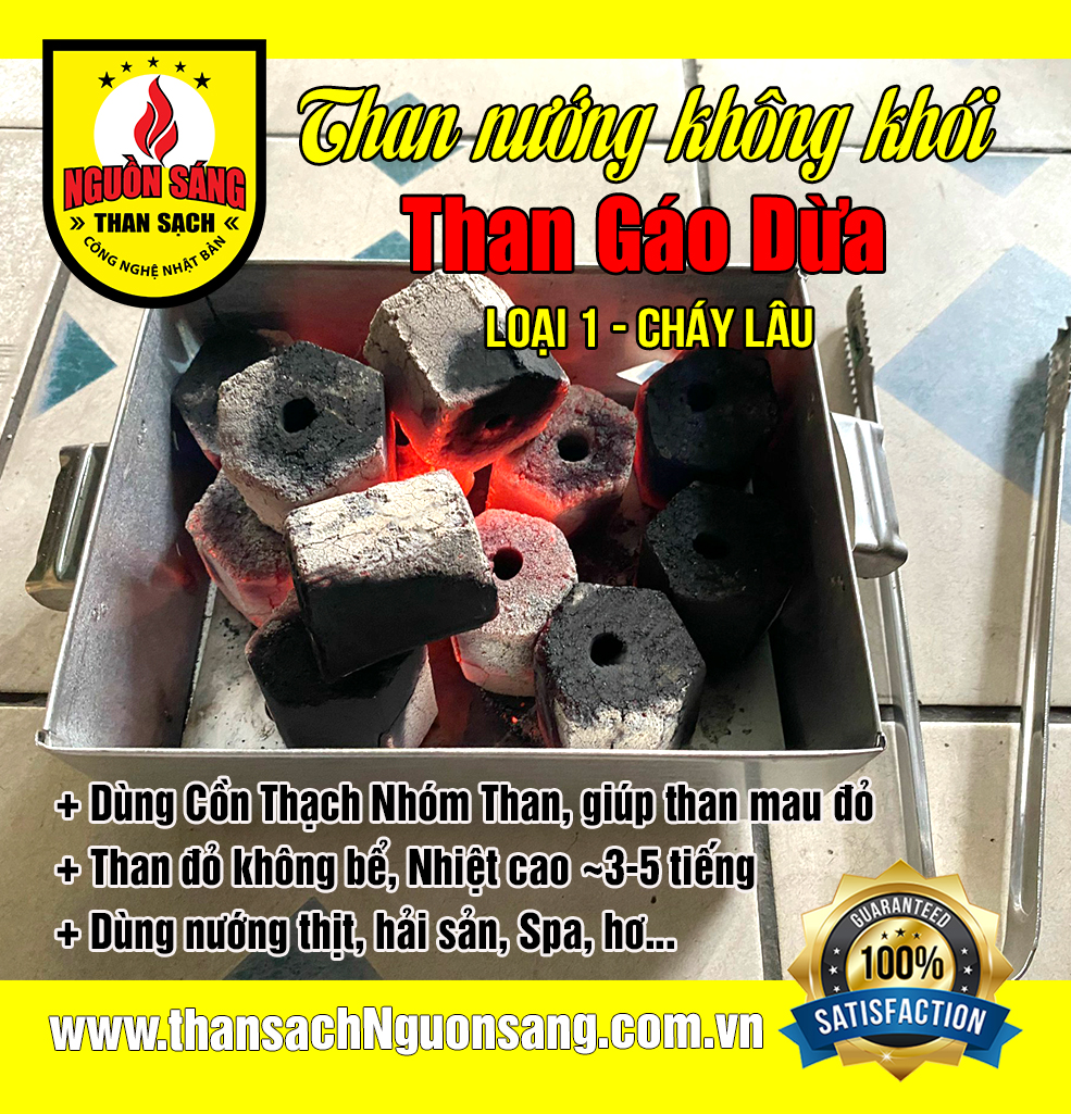 10kg THAN GÁO DỪA  Loại 1 - CHÁY LÂU 3-4  TIẾNG, Nhiệt Cao, Ít tro