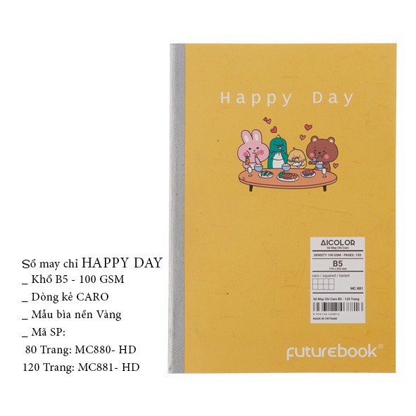 Sổ May Chỉ Dán Gáy Happy Day B5 - Caro - 100gsm