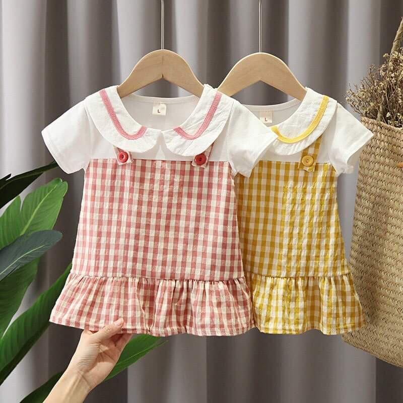 Đầm Gỉa Yếm Bé Gái Dưới 1 tuổi, Sọc Màu Có Túi Phía Trước Chất Cotton Thấm Hút Mồ Hôi , Anna Store