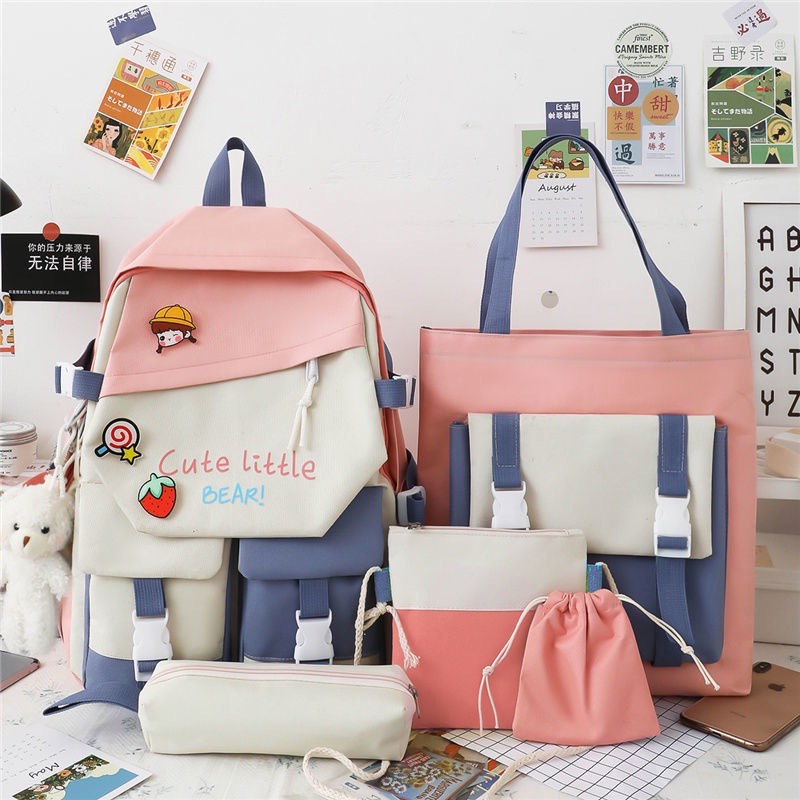 Set balo 4 món, Bao Thời Trang, Balo Chống Thấm Nam Nữ - Combo 4 Món Ulzzang Đi Học Cute Liitle