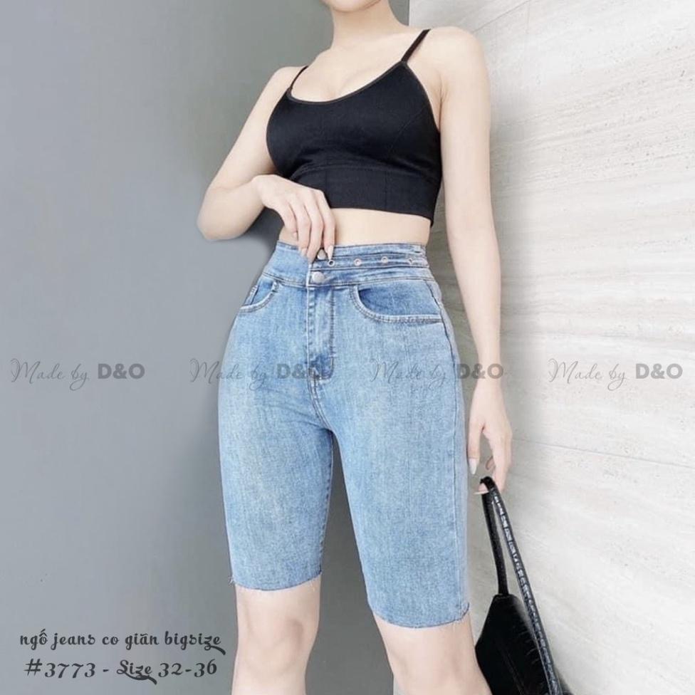 Quần Jeans Lửng 7 tất QJ008 Xanh Đá Trơn Size ĐẠI - Lưng Cao - Hàng siêu co giãn