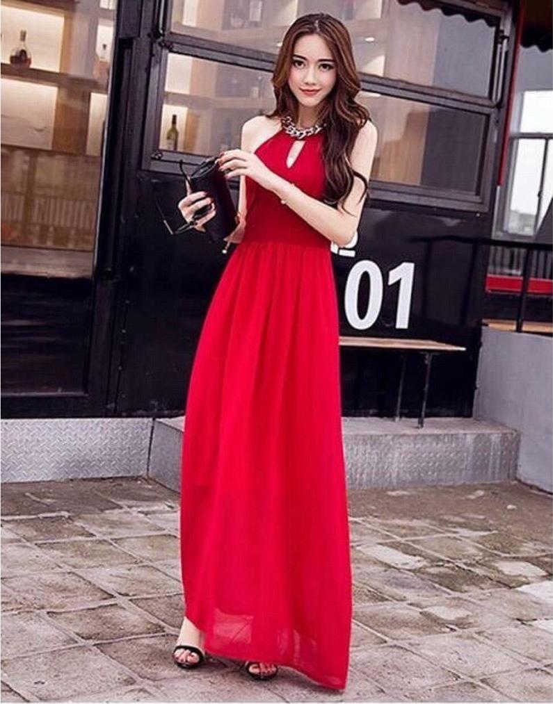 ĐẦM MAXI VOAN CỔ YẾM MÓC XÍCH