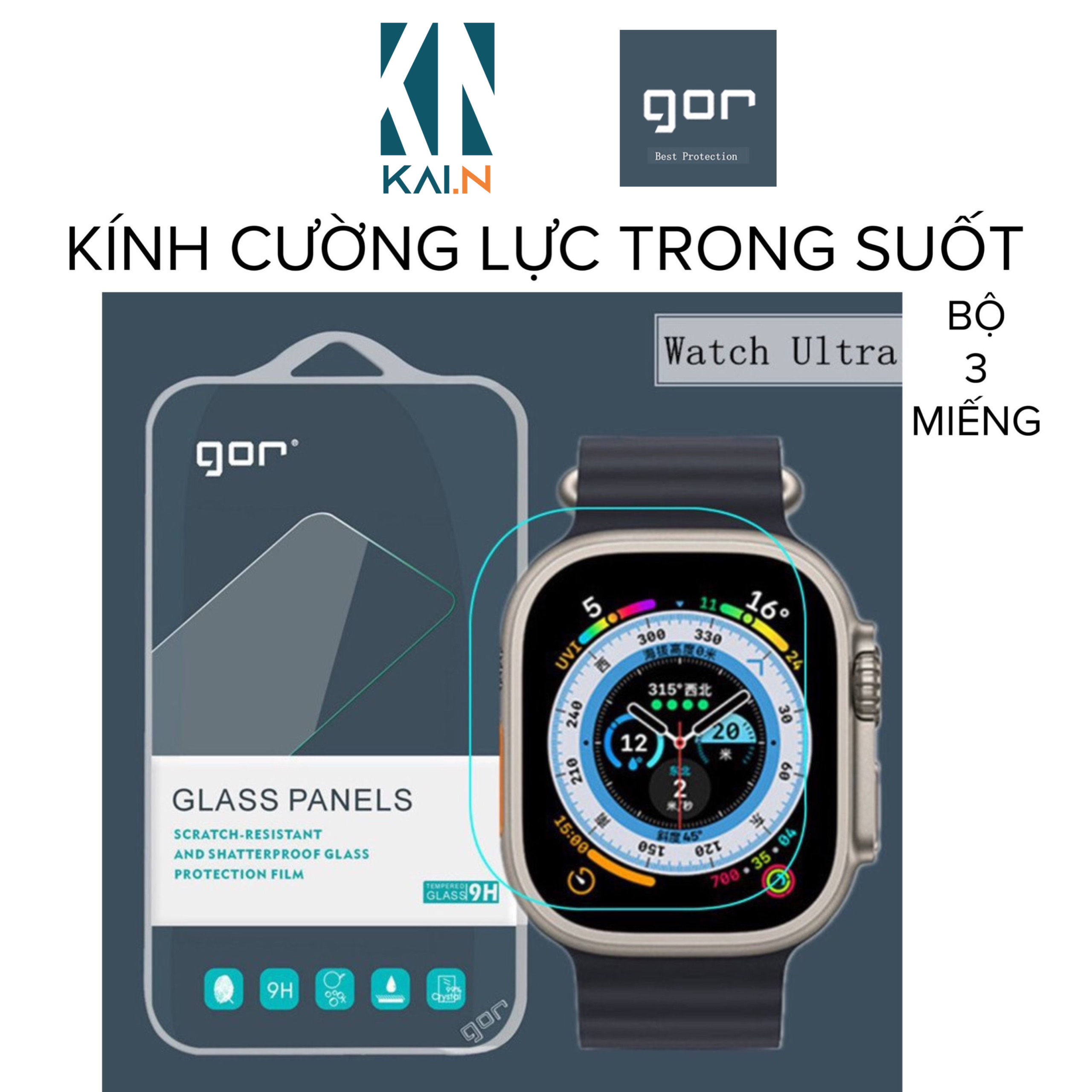 Bộ 3 Miếng Dán Cường Lực GOR Dành Cho Apple Watch Ultra - HÀNG CHÍNH HÃNG