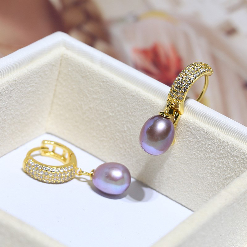 Bông Khuyên Tai Ngọc Trai - Móc Câu - Sang Trọng - Trang Sức Cô Tấm - OVAL SHELL PEAL-BT1103 -Bạc S925 Đính Đá Zircon