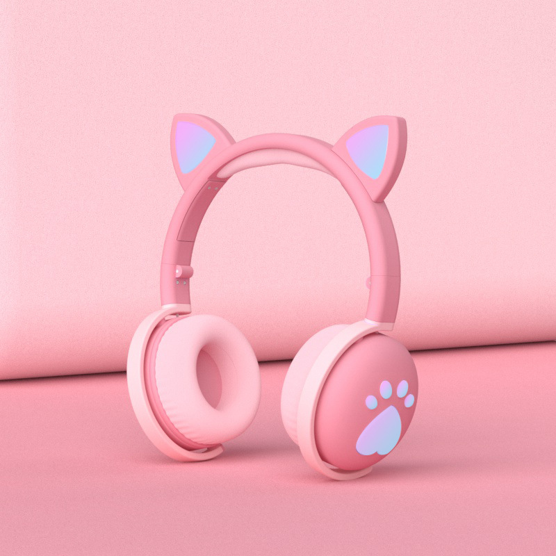 Tai nghe chụp tai bluetooth Cute Cat V2, tai nghe mèo không dây siêu dễ thương có đèn led đổi màu cực đẹp, tai mèo đáng yêu có mic đàm thoại cao cấp