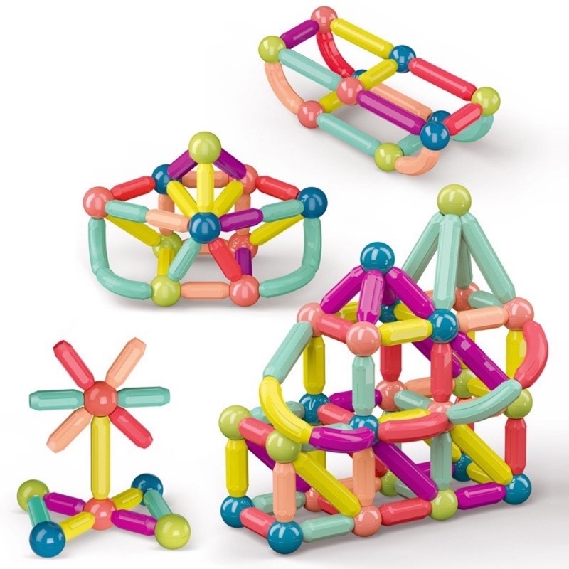Đồ chơi que từ tính nam châm tròn 67 chi tiết EASYTOYS lắp ráp xếp hình khối xây dựng