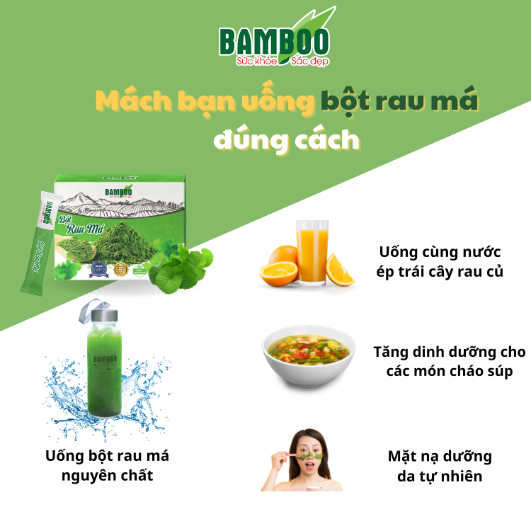 Bột rau má Bamboo nguyên chất, siêu mịn hỗ trợ giảm cân, làm đẹp da hộp 60g/ 20 gói