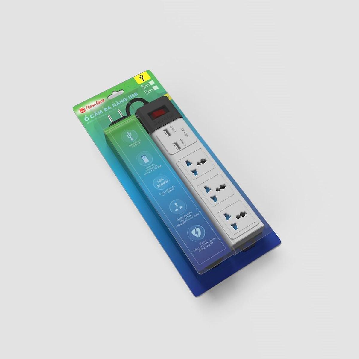 Ổ cắm đa năng USB 5m Rạng Đông Model: OC02.USB 3C/5M/10A