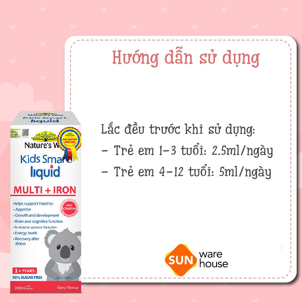 Siro Uống Nature's Way Kids Smart Liquid Multi + Iron Hỗ Trợ Nâng Cao Sức Đề Kháng Cho Trẻ 200ml