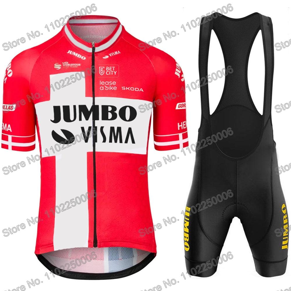 2023 Jumbo Visma Đi Xe Đạp Quần Áo Mùa Hè Đan Mạch Vô Địch Đi Xe Đạp Jersey Bộ Nam Jonas Vingegaard Xe Đạp Đường Trường Áo Sơ Mi Phù Hợp Với Yếm Ngắn Color: 1 Size: XS