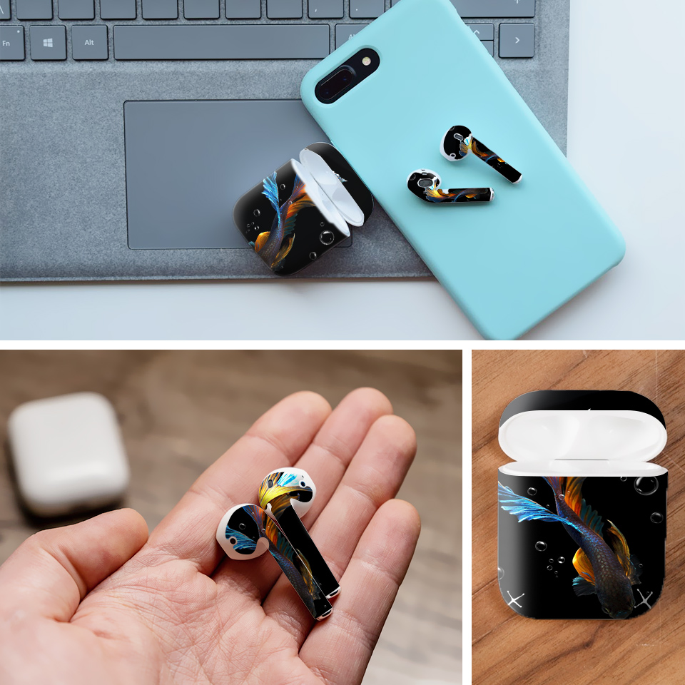 Miếng dán skin chống bẩn cho tai nghe AirPods in hình Cá chọi betta - bet004 (bản không dây 1 và 2