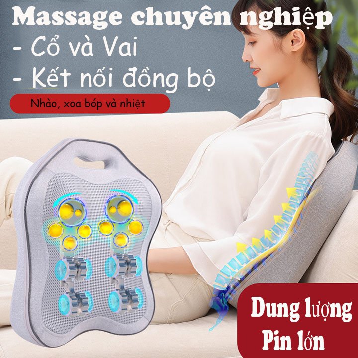 Gối Massage Hồng Ngoại VPG21- Gối Massage Lưng Cổ Cột Sống Bản Nâng Cấp Mát xa Toàn Lưng Bằng Bi Massage Hồng Ngoại Phiên Bản Dùng Pin Và Dùng Điện - Máy Massage
