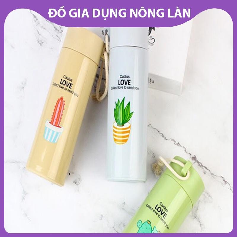Bình đựng nước lõi thủy tinh họa tiết xương rồng dễ thương dung tích 400ml - Bình giữ nhiệt họa tiết xương rồng NL Shop