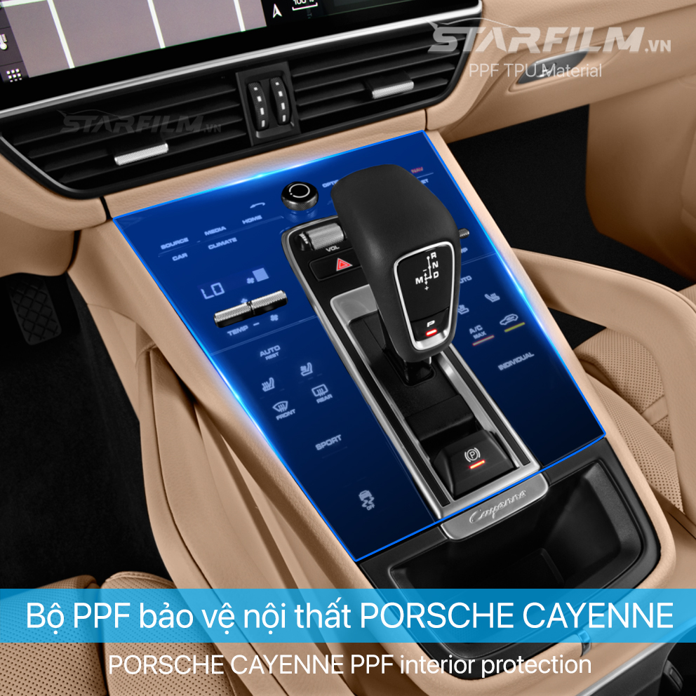 Porsche Cayenne 2022 PPF TPU nội thất chống xước tự hồi phục STARFILM