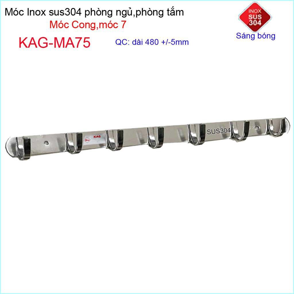 Móc cong treo quần áo inox 304 cao cấp dày,7 móc treo đồ nhà tắm