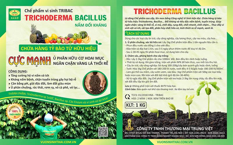 Combo 1 gói Chế phẩm EM gốc và 1kg Nấm đối kháng Trichoderma TRIBAC. Ủ phân cá, rác bã hữu cơ hoai mục nhanh không mùi hôi. Ngăn chặn nấm bệnh gây thối rễ vàng lá