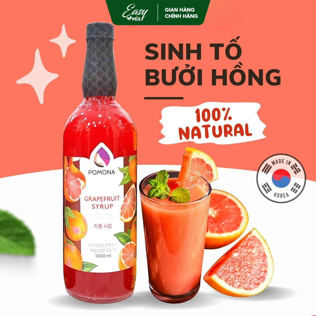 Siro Bưởi Hồng Pomona Grape Fruit Syrup Nguyên Liệu Pha Chế Hàn Quốc Chai Thủy Tinh 1 Lít