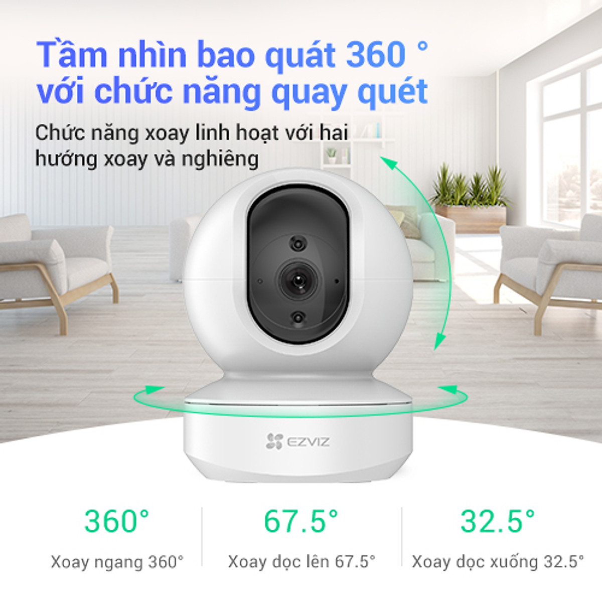 Camera Wifi EZVIZ TY1 2MP FullHD, Lắp Trong Nhà, Quay 360 Độ, Âm Thanh Đàm Thoại 2 Chiều, Hỗ Trợ Thẻ Nhớ Lên Đến 256GB - Hàng Chính Hãng