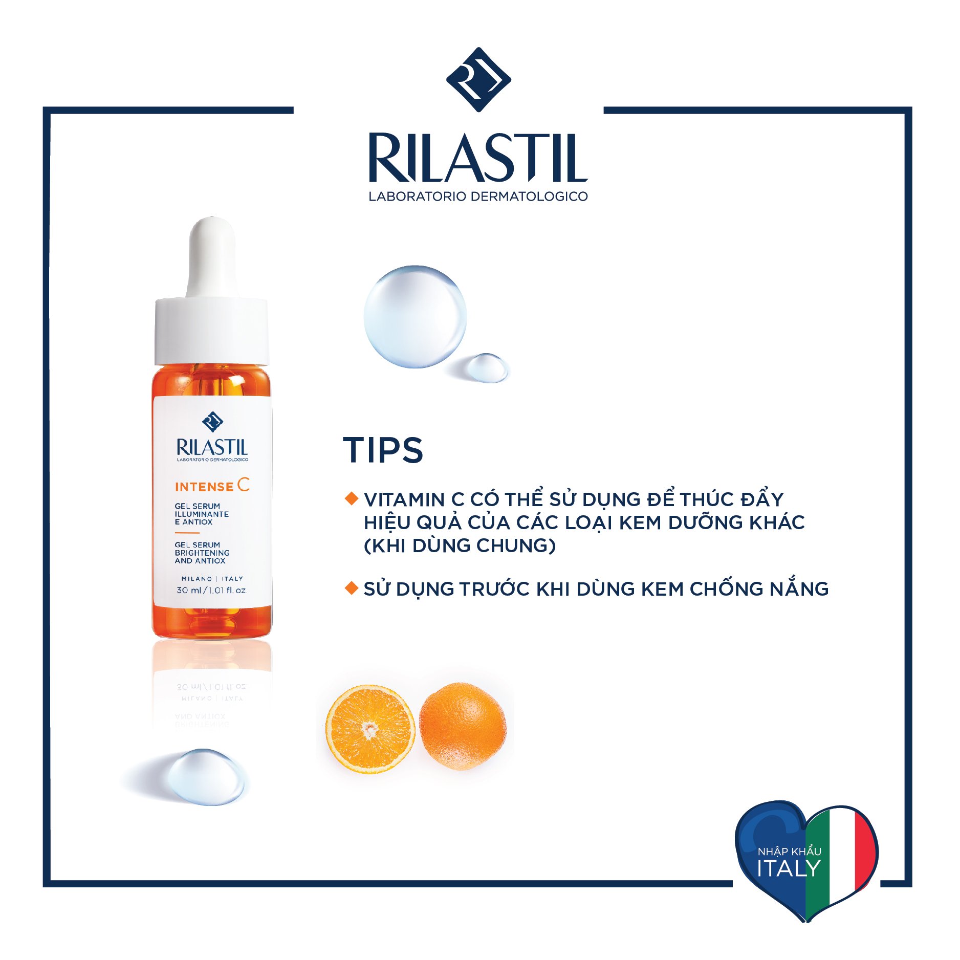 SERUM LÀM SÁNG DA CHỨA 15% VITAMIN C RILASTIL INTENSE C GEL SERUM 30 ML CAO CẤP ITALY