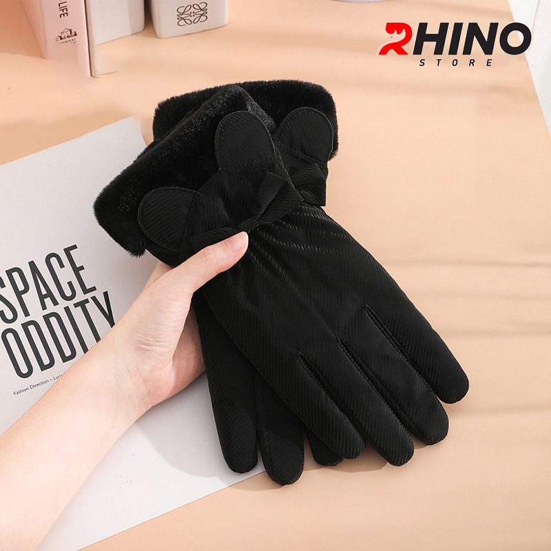 Găng tay Nữ giữ ấm lót lông cừu, chống gió Rhino G9022 cảm ứng điện thoại, đi xe máy