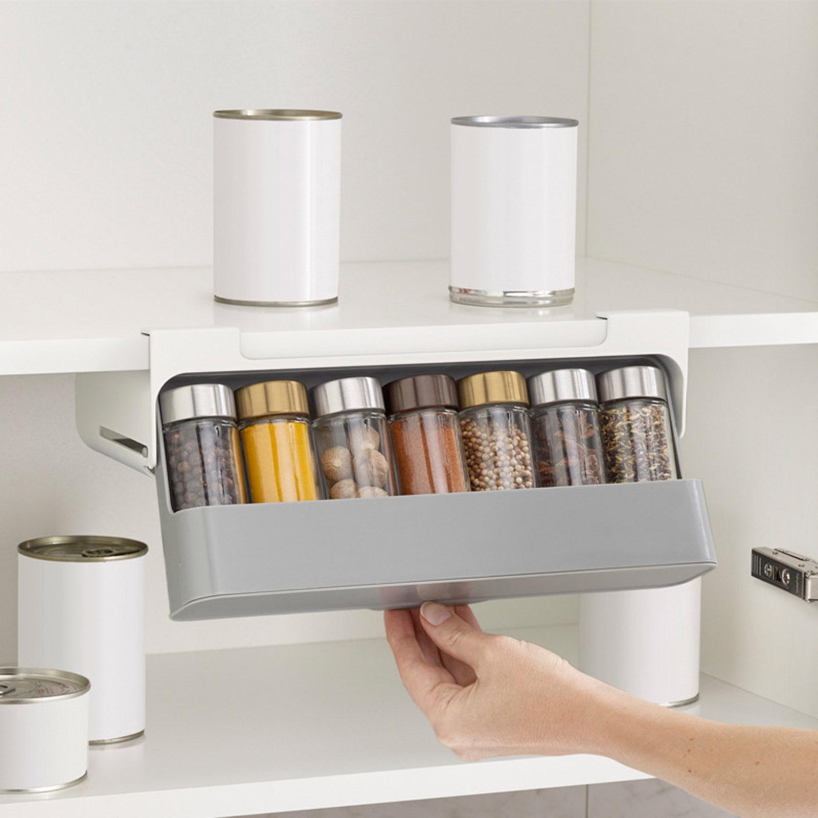 Wall-mounted Under-Shelf Spice Organizer Spice Bottle Storage Rack Kitchen