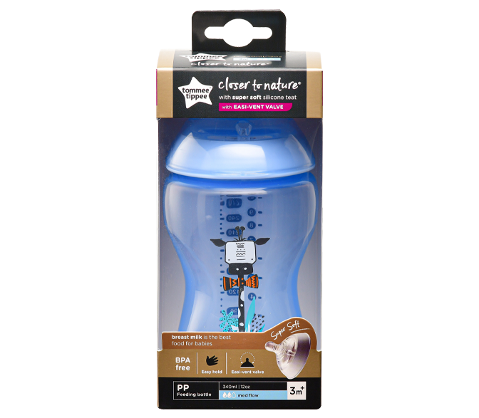 Bình sữa ty siêu mềm tự nhiên Tommee Tippee Closer to Nature 340ml, núm ty đi kèm 3-6 tháng - Xanh Dương