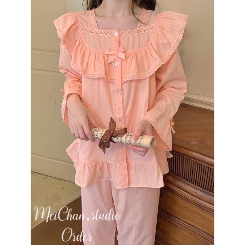 Set bộ mặc nhà tiểu thư phối nơ màu cực iu quảng châu