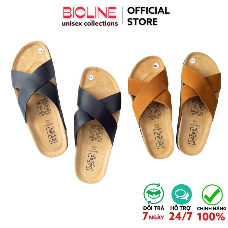 Dép birken quai chéo Bioline đế trấu da bò thật unisex mã BO3 - Bioline Official