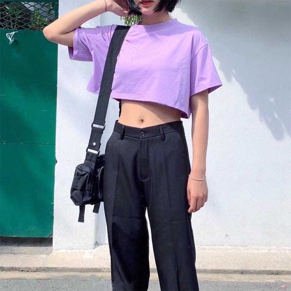 Áo thun nữ form rộng croptop tay ngắn nhiều màu