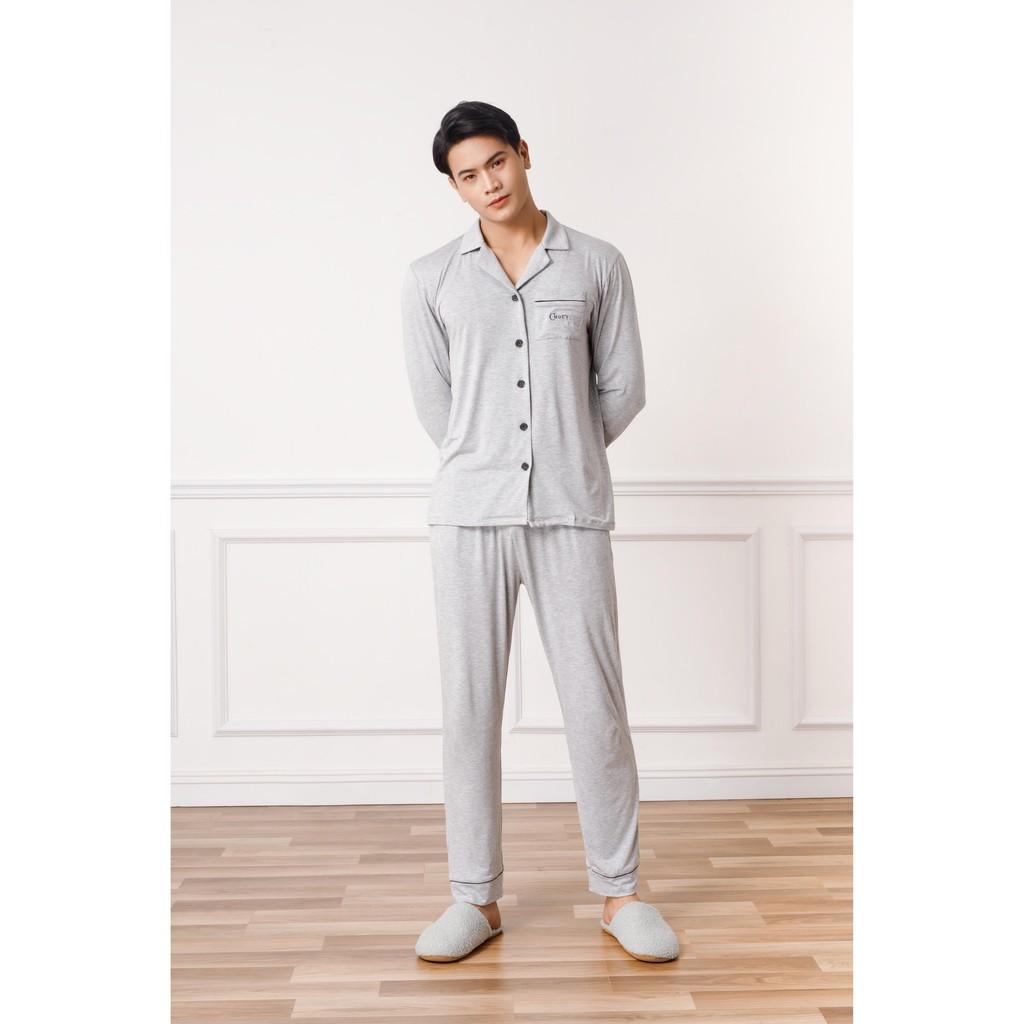 Bộ pyjamas nam dài tay vải bamboo tự nhiên cao cấp Chou's - màu ghi