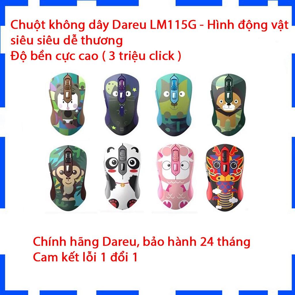 Chuột không dây DAREU LM115G Multi Color - Hình động vật cực đáng yêu - Hàng chính hãng