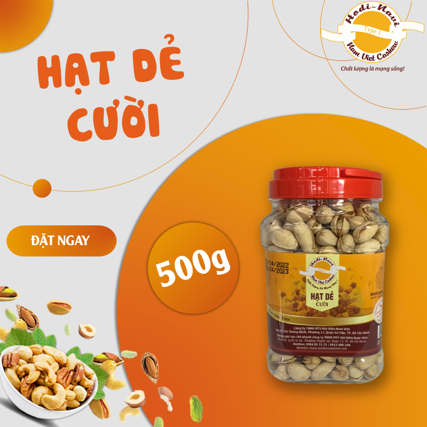 Hạt dẻ cười không tẩy trắng HODI - NAVI hũ quai xách 500g, giòn thơm, xuất xứ Mỹ, hạt dinh dưỡng ăn vặt