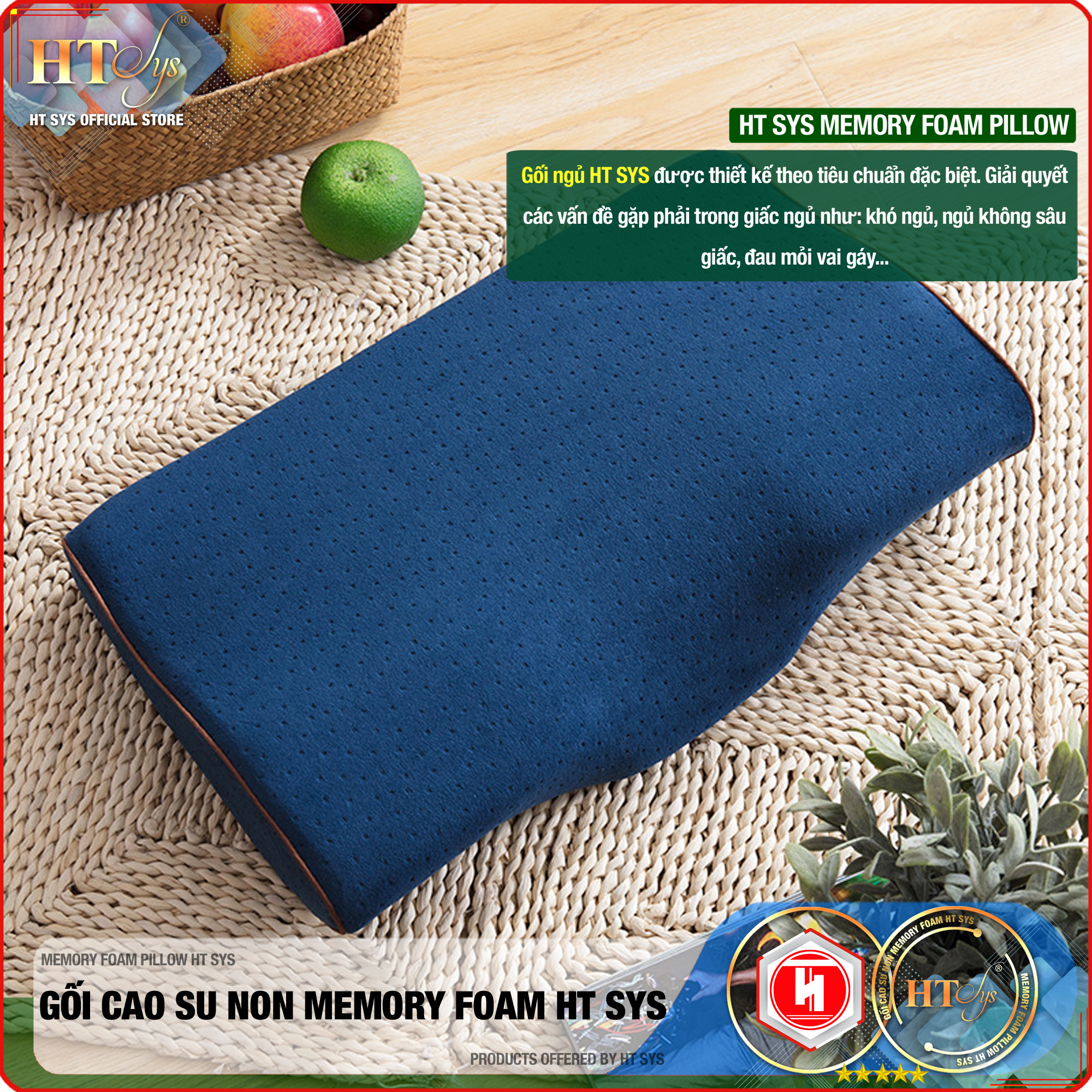 Gối cao su non Memory Foam Pillow công nghệ Nhật Bản - Giúp Ngủ Nhanh - Chống thoái hoá đốt sống cổ - HT SYS - [ Hàng Nhập Khẩu