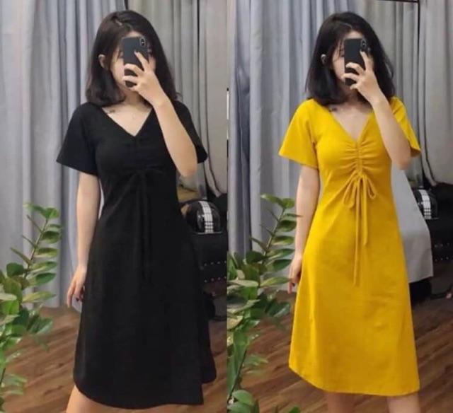 Đầm Suông Cổ TiM Rút Dây Ngực Sang Chảnh