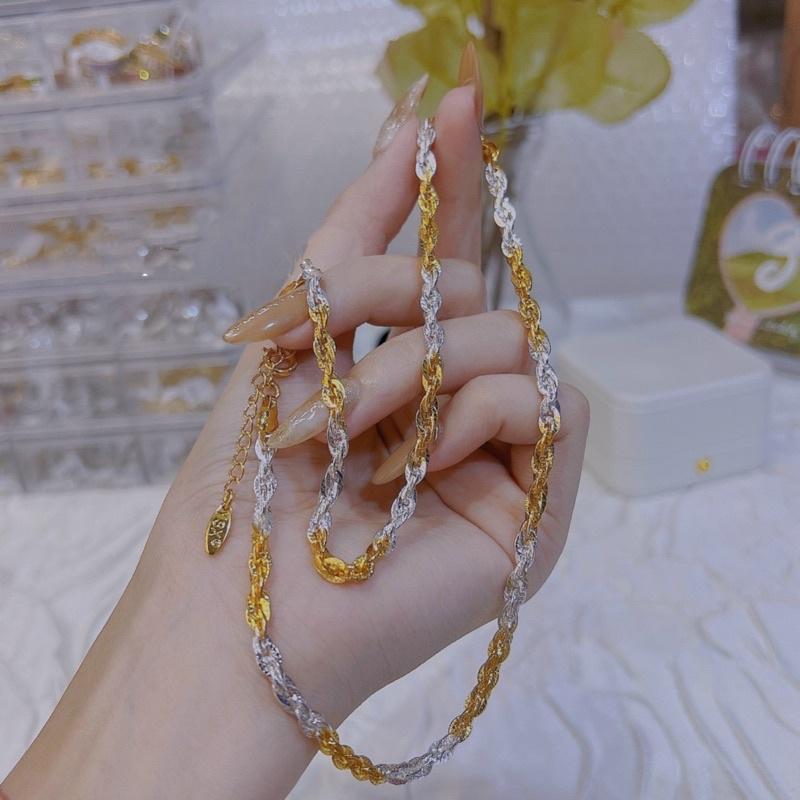 Dây chuyền xoắn lá nhỏ kèm mặt hiệu 2 màu