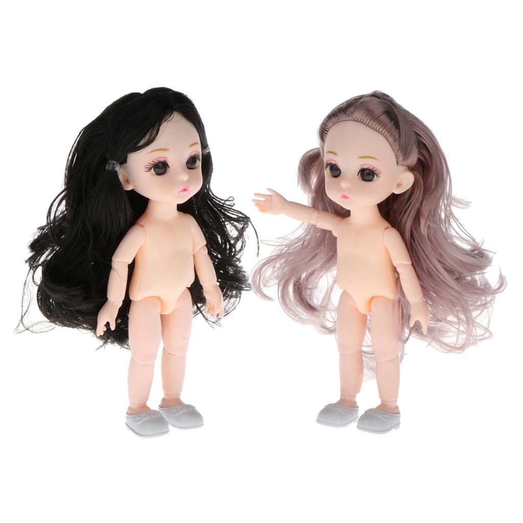 2Pcs 16cm  Doll Body DIY Parts White Skin 13 Joints Flexible Doll Toy