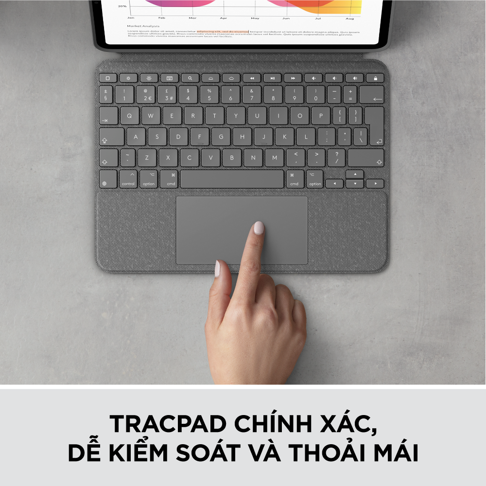 Bao da kèm bàn phím Logitech Combo Touch iPad Air gen 4, gen 5 - Backlit keys có thể tháo rời, Trackpad siêu nhạy - Hàng chính hãng